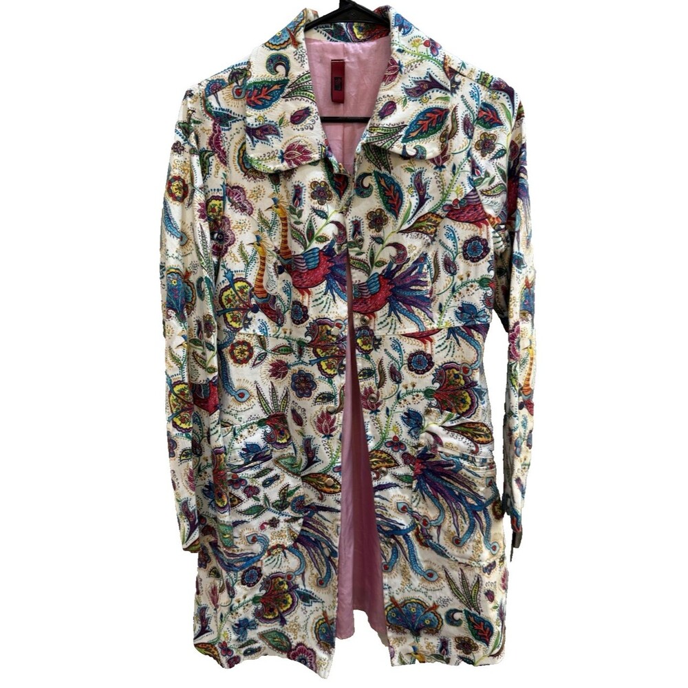 Vintage Peacock Floral Y2K Just In Time Dress Coat 90s Sz Medium Multicolor